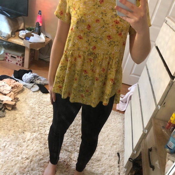 Yellow floral babydoll blouse